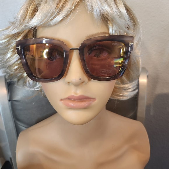 Tom Ford Lara 02 TF573 52mm Square Sunglasses in Pink Melange Havanna
